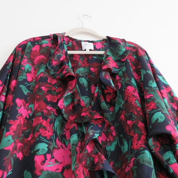 MISA LOS ANGELES Talah Floral Ruffle Satin Bodysuit Boho Romantic - Size L - Picture 13 of 16